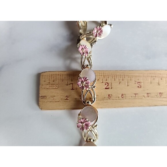 Mother of Pearl Disc Floral Enamel Adjustable Choker Necklace Vintage, READ - Picture 10 of 10